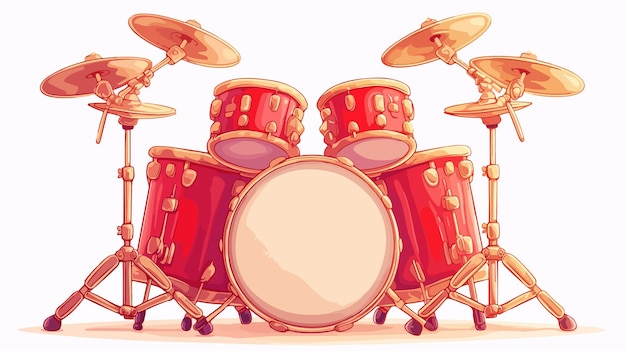 a cartoon drawing of a drum set with a red background