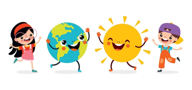 Cartoon Drawing Of Earth And Sun