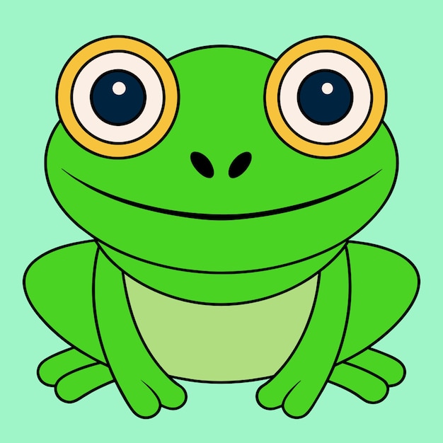 a cartoon drawing of a frog with a green turtle on it