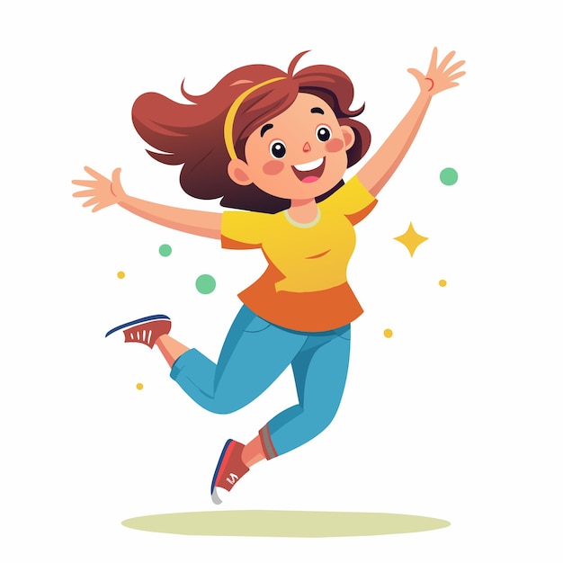 Vector a cartoon drawing of a girl jumping with her arms outstretched