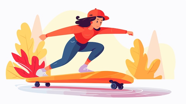 Vector a cartoon drawing of a girl on a skateboard with a woman on it