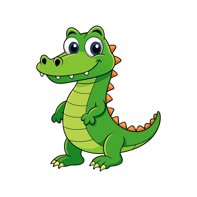 Vector a cartoon drawing of a green crocodile with a big mouth and mouth