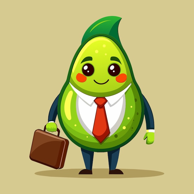 Vector a cartoon drawing of a green papaya with a man in a suit holding a briefcase