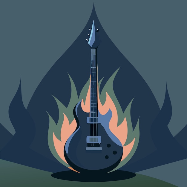 a cartoon drawing of a guitar in flames