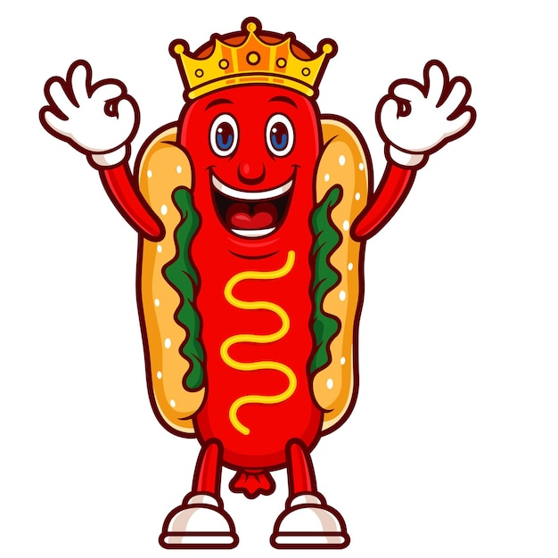 a cartoon drawing of a hot dog with a crown on it