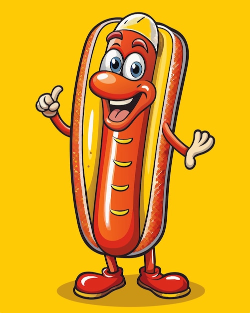 Vector a cartoon drawing of a hot dog with a face and the words hot dog on it