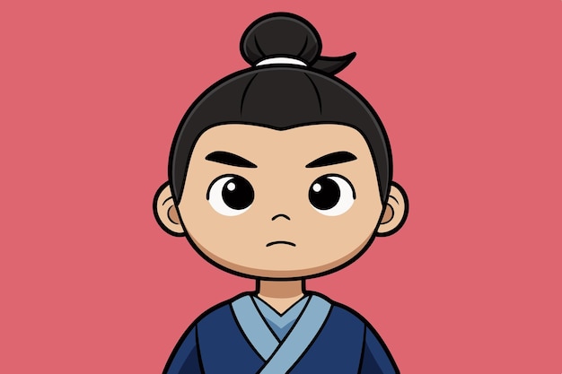 Vector a cartoon drawing of a japanese girl with a blue kimono on her head