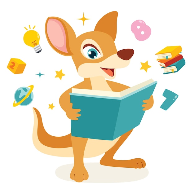 Cartoon Drawing Of Kangaroo Reading Book