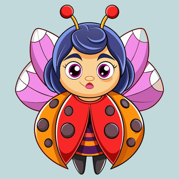 Vector a cartoon drawing of a ladybug with a purple wings and a purple butterfly