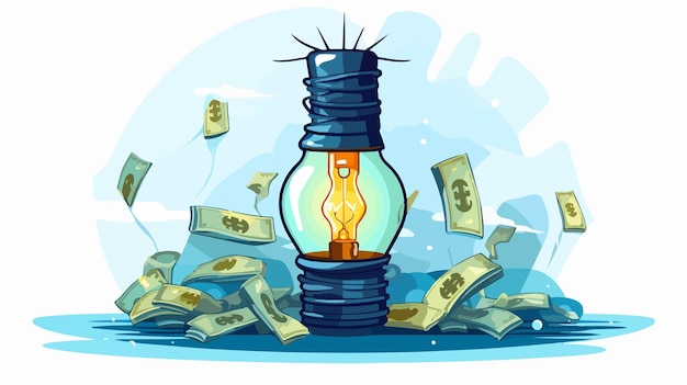 a cartoon drawing of a light bulb with money in it