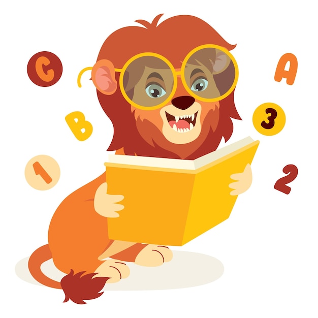 Cartoon Drawing Of Lion Reading Book