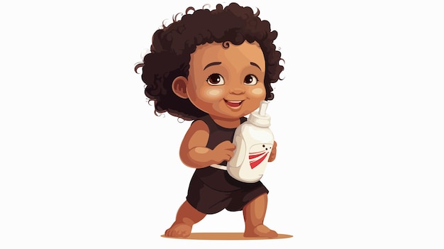 Vector a cartoon drawing of a little boy holding a white bottle