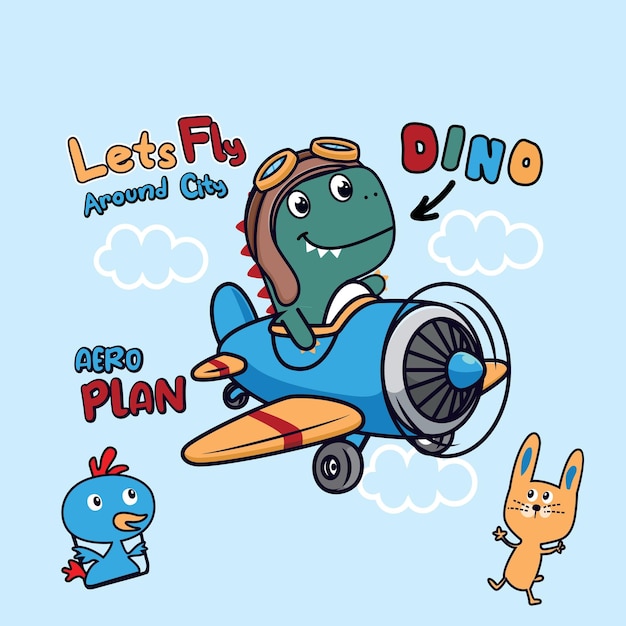 a cartoon drawing of a lizard flying over a plane with the words lets fly fly