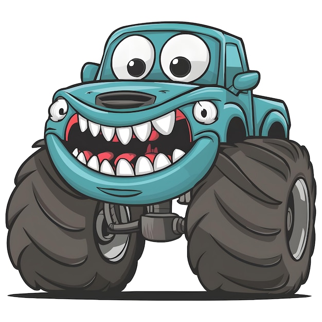 Vector a cartoon drawing of a monster truck with big teeth