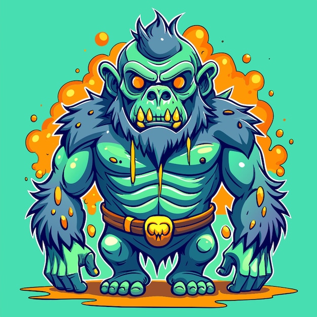 a cartoon drawing of a monster with a gold star on his chest