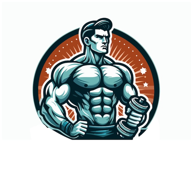 a cartoon drawing of a muscular man with a dumbbell