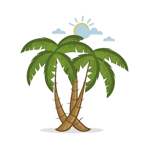 a cartoon drawing of a palm tree with the sun shining through the leaves