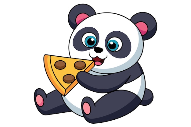 a cartoon drawing of a panda holding a slice of cheese