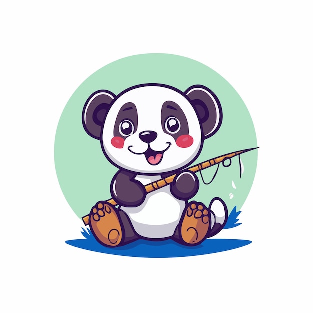 Vector a cartoon drawing of a panda with a fish in his mouth