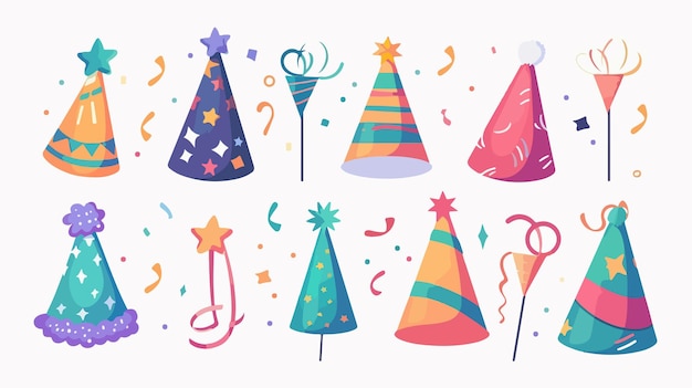 a cartoon drawing of a party hat and party hats