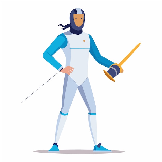 Vector a cartoon drawing of a person holding a sword and a arrow