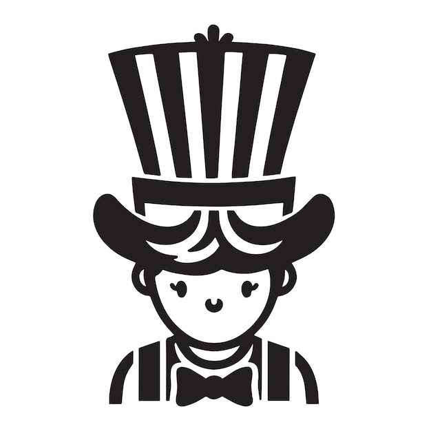 a cartoon drawing of a person wearing a top hat with a black and white striped top