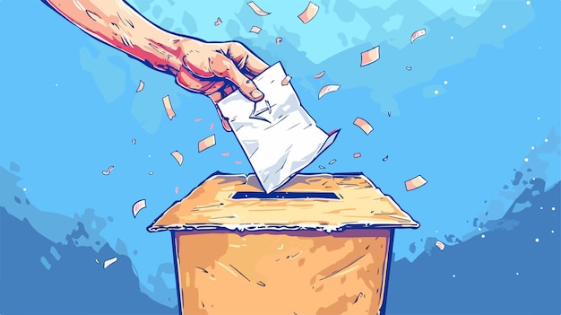 a cartoon drawing of a persons hand putting a napkin into a bin with confetti on it