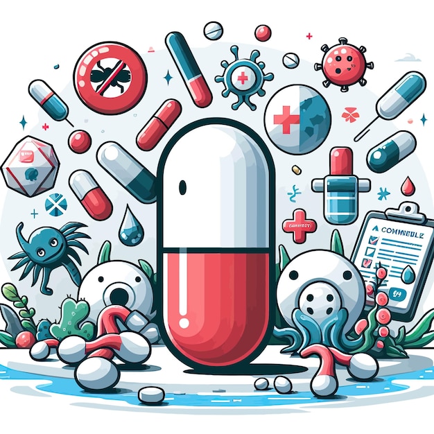 a cartoon drawing of a pill with a red pill in the middle