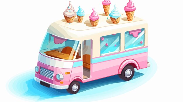 Vector a cartoon drawing of a pink bus with a blue and pink stripe