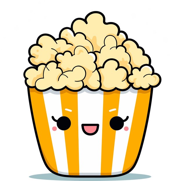 Vector a cartoon drawing of a popcorn with a face drawn on it