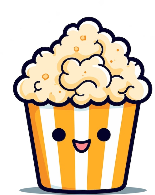 Vector a cartoon drawing of a popcorn with a face on it