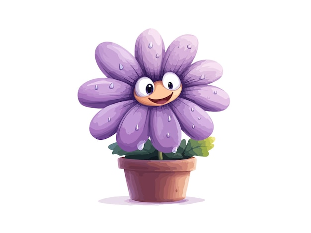 a cartoon drawing of a purple flower with a face on it