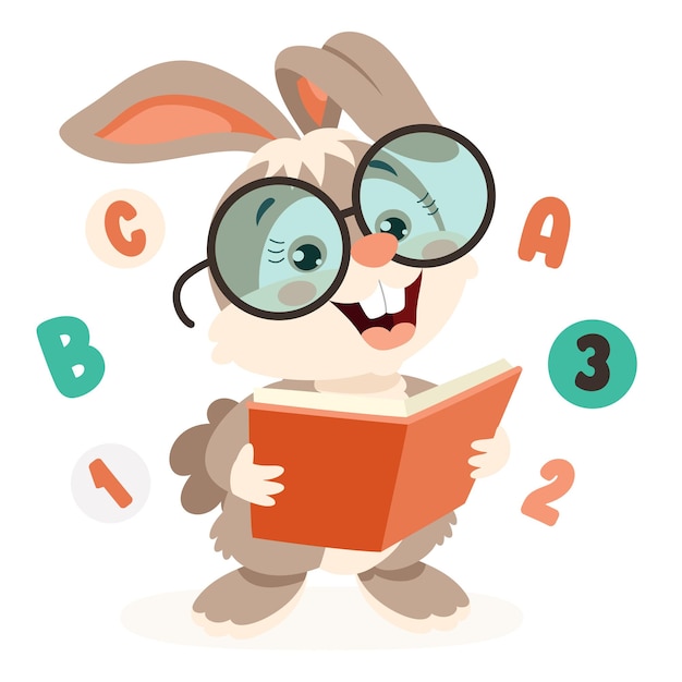 Cartoon Drawing Of Rabbit Reading Book