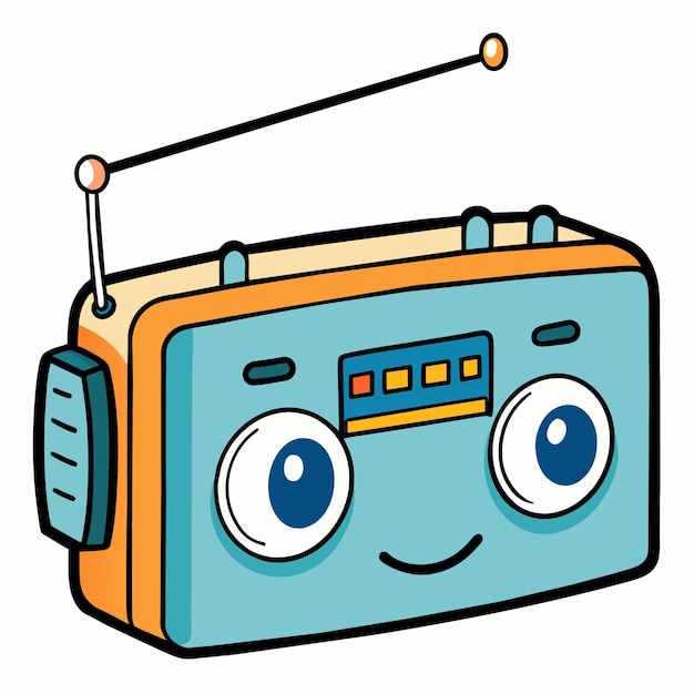 Vector a cartoon drawing of a radio with eyes and a camera on it