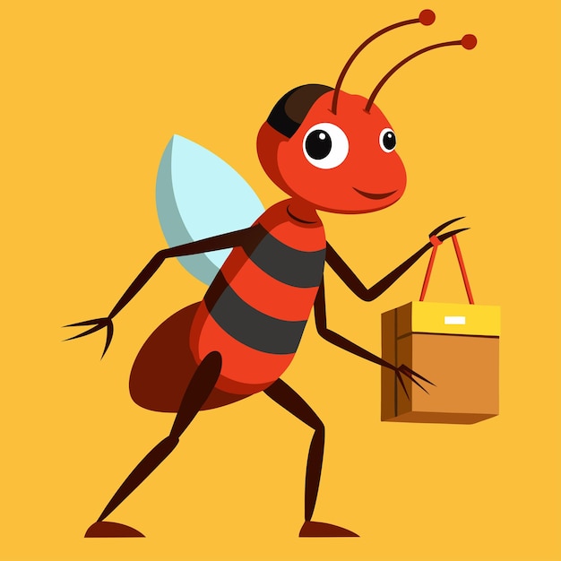 a cartoon drawing of a red bug carrying a bag with a bag of honey