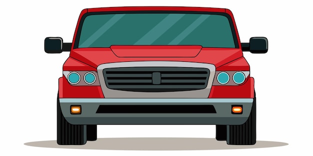 a cartoon drawing of a red car with the front grill open