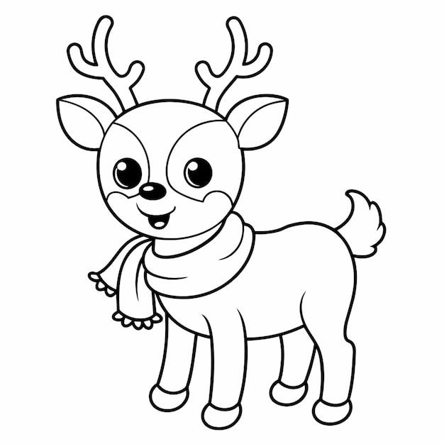 Vector a cartoon drawing of a reindeer with a scarf on its neck