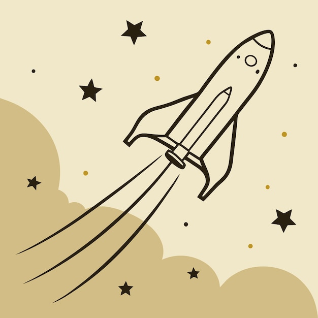 a cartoon drawing of a rocket flying through the sky