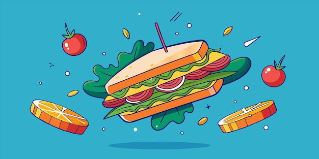 a cartoon drawing of a sandwich with a box of food in the corner