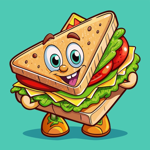 Vector a cartoon drawing of a sandwich with a face on it