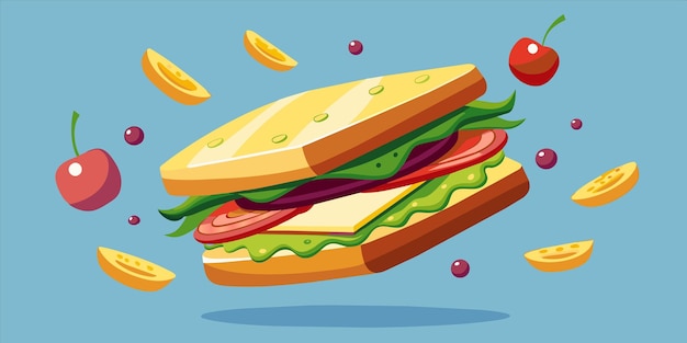 a cartoon drawing of a sandwich with a lemon wedge on it