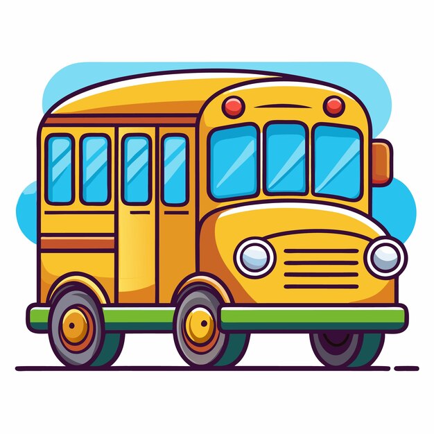 Vector a cartoon drawing of a school bus with the words school bus on iticon isolated flat cartoon style