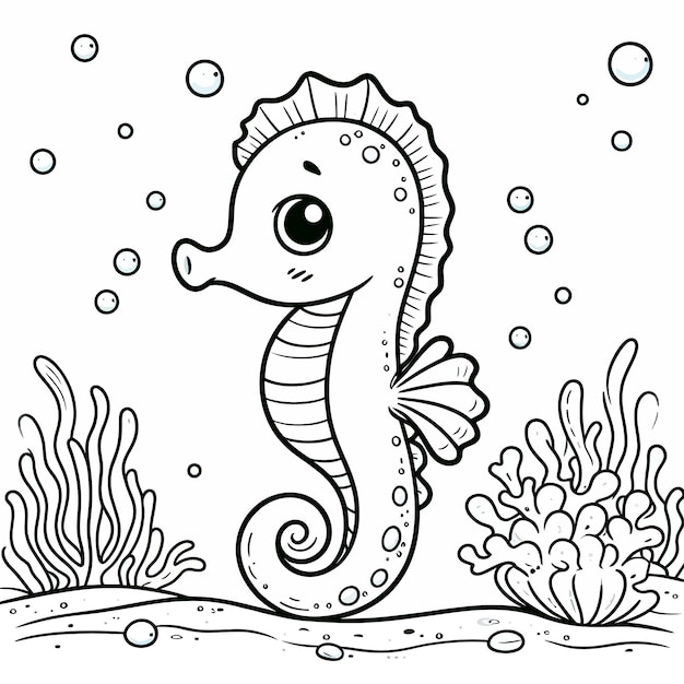 Vector a cartoon drawing of a seahorse with the words quot seahorse quot