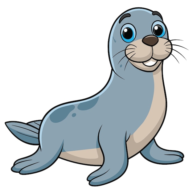 a cartoon drawing of a seal with a blue mouth and a white background