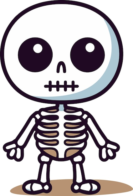 Vector a cartoon drawing of a skeleton with a big round black and white skull