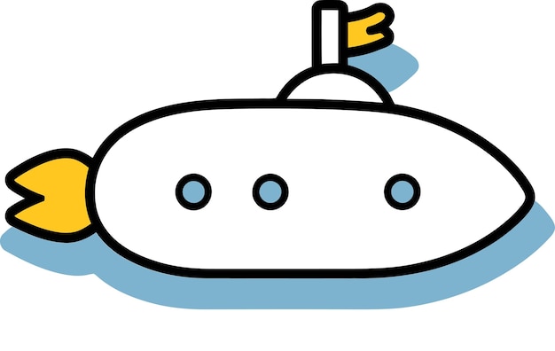 Vector a cartoon drawing of a small submarine with a yellow letter p on it