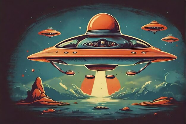 a cartoon drawing of a spaceship with a man on it