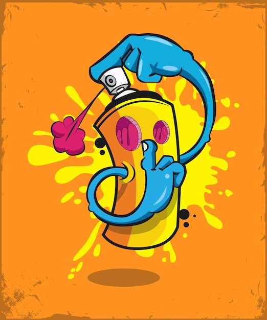 Cartoon drawing of a spray can with a hand holding a spray can.