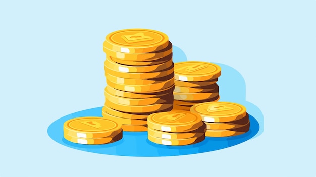 a cartoon drawing of a stack of gold coins with a blue background