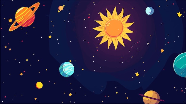 a cartoon drawing of the sun and planets